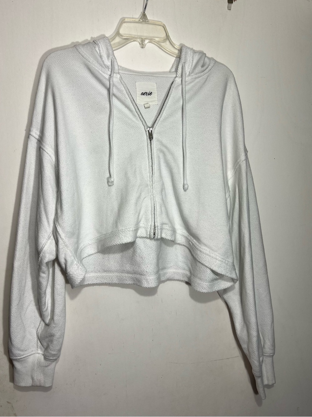 Aerie light blue/white cropped zip up lightweight  hoodie size M